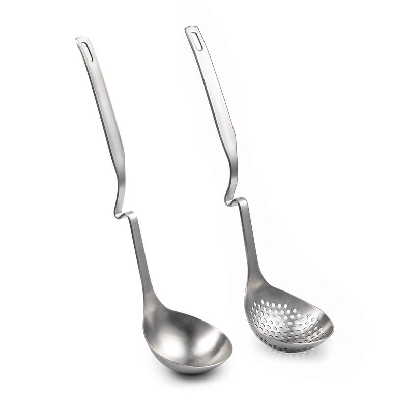 IMEEA Hot Pot Ladle Set Slotted Spoons for Cooking SUS304 Stainless Steel Soup Ladles for Serving, 12-Inch - Image 1
